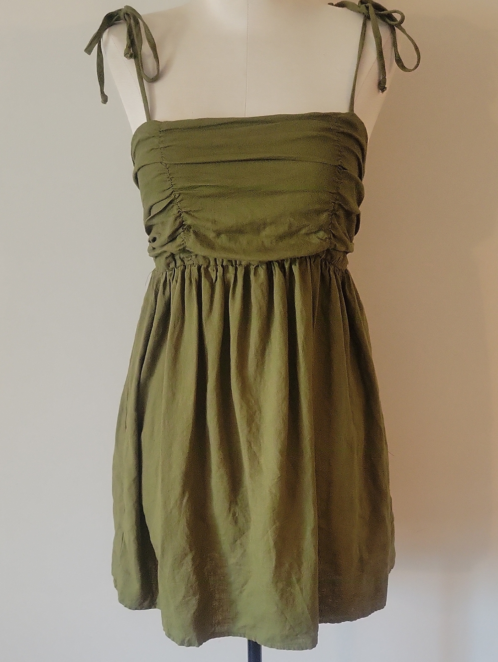 Urban Renewal Olive Tie-Strap Mini Sundress Linen Blend XS Dress